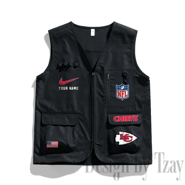 Kansas City Chiefs Men's Outdoor Camping Jacket Vest Multi-Pocket Mountain Series SPTMOCJVMP016