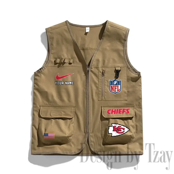 Kansas City Chiefs Men's Outdoor Camping Jacket Vest Multi-Pocket Mountain Series SPTMOCJVMP016 - Image 2