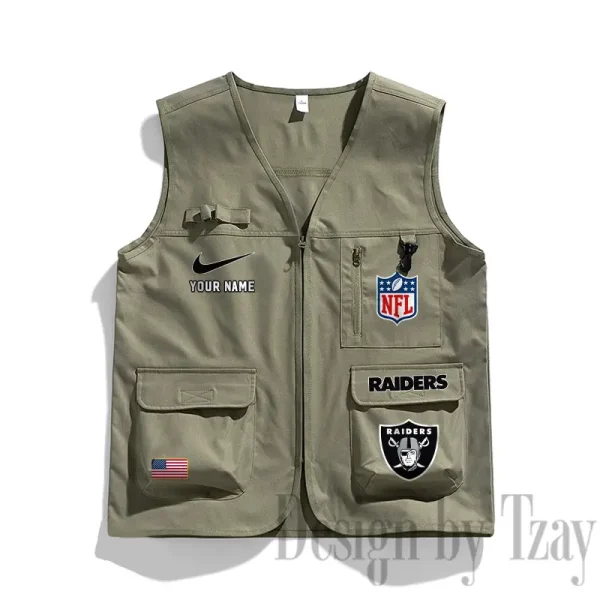 Las Vegas Raiders Men's Outdoor Camping Jacket Vest Multi-Pocket Mountain Series SPTMOCJVMP017