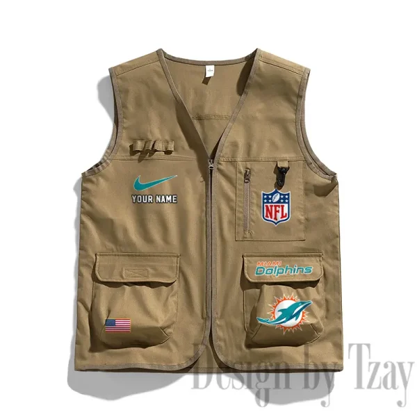 Miami Dolphins Men's Outdoor Camping Jacket Vest Multi-Pocket Mountain Series SPTMOCJVMP020