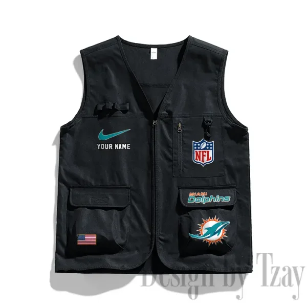 Miami Dolphins Men's Outdoor Camping Jacket Vest Multi-Pocket Mountain Series SPTMOCJVMP020 - Image 2