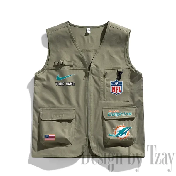 Miami Dolphins Men's Outdoor Camping Jacket Vest Multi-Pocket Mountain Series SPTMOCJVMP020 - Image 3