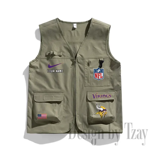 Minnesota Vikings Men's Outdoor Camping Jacket Vest Multi-Pocket Mountain Series SPTMOCJVMP021