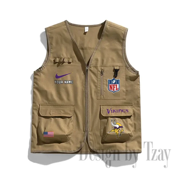 Minnesota Vikings Men's Outdoor Camping Jacket Vest Multi-Pocket Mountain Series SPTMOCJVMP021 - Image 2