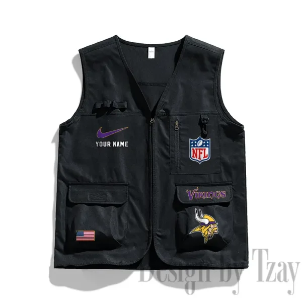 Minnesota Vikings Men's Outdoor Camping Jacket Vest Multi-Pocket Mountain Series SPTMOCJVMP021 - Image 3