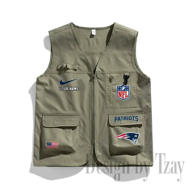New England Patriots Men's Outdoor Camping Jacket Vest Multi-Pocket Mountain Series SPTMOCJVMP022