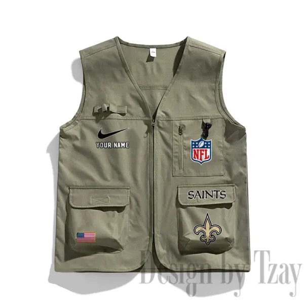 New Orleans Saints Men's Outdoor Camping Jacket Vest Multi-Pocket Mountain Series SPTMOCJVMP023