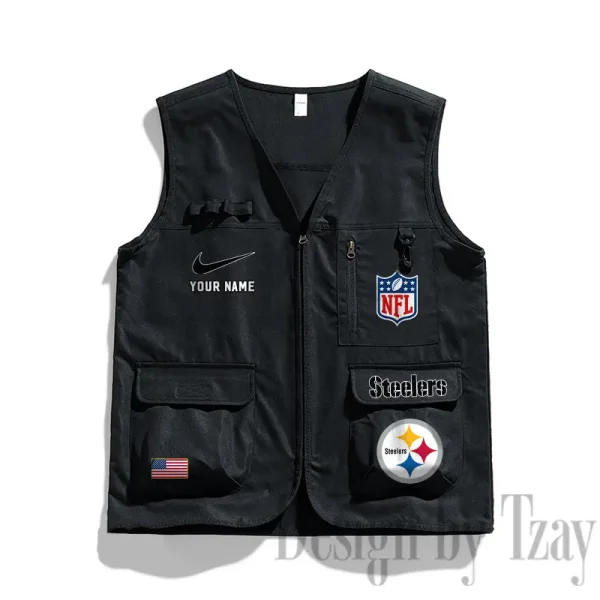 Pittsburgh Steelers Men's Outdoor Camping Jacket Vest Multi-Pocket Mountain Series SPTMOCJVMP027