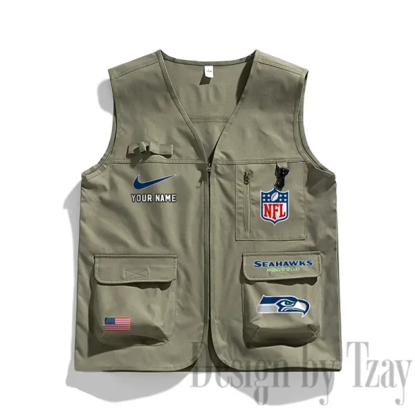Seattle Seahawks Men's Outdoor Camping Jacket Vest Multi-Pocket Mountain Series SPTMOCJVMP029