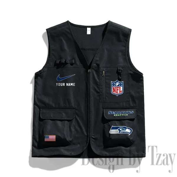 Seattle Seahawks Men's Outdoor Camping Jacket Vest Multi-Pocket Mountain Series SPTMOCJVMP029 - Image 3