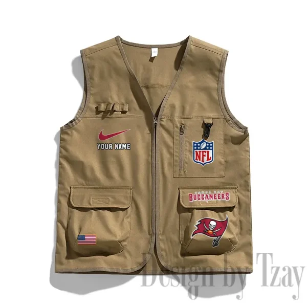 Tampa Bay Buccaneers Men's Outdoor Camping Jacket Vest Multi-Pocket Mountain Series SPTMOCJVMP030