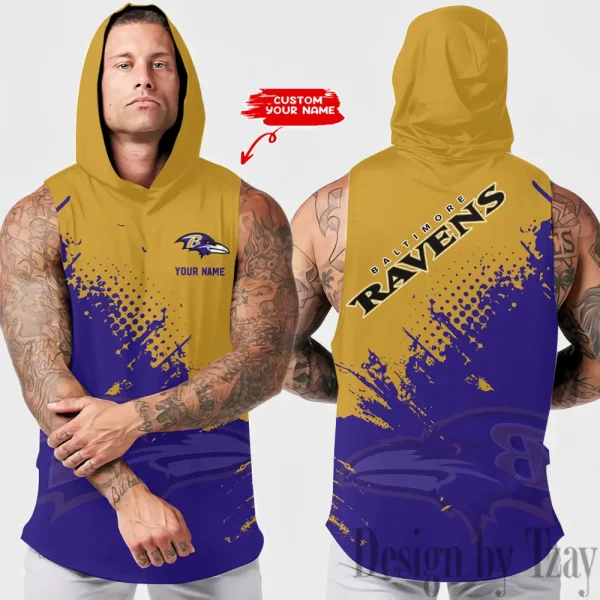 Baltimore Ravens Men's Workout Hooded Tank Top Summer Fitness Training Hoodie Sleeveless style 2025 AZHTT462