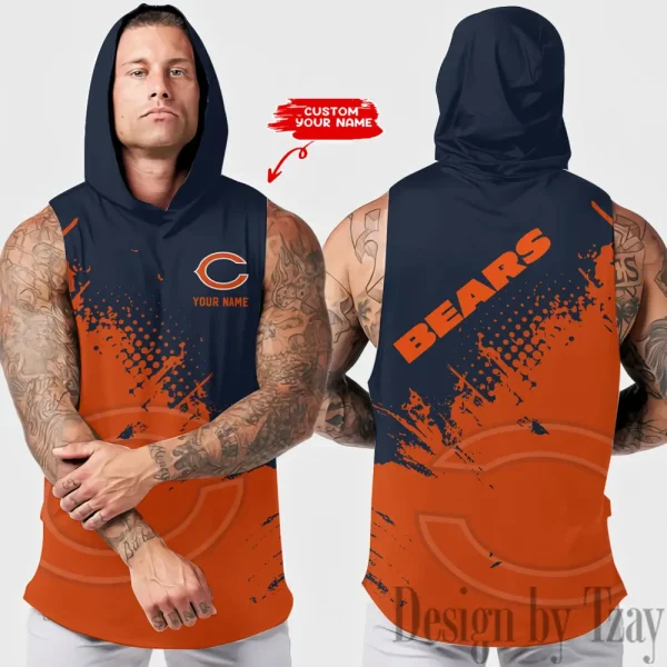 Chicago Bears Men's Workout Hooded Tank Top Summer Fitness Training Hoodie Sleeveless style 2025 AZHTT465