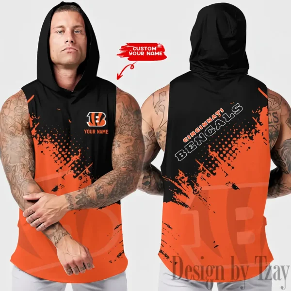 Cincinnati Bengals Men's Workout Hooded Tank Top Summer Fitness Training Hoodie Sleeveless style 2025 AZHTT466