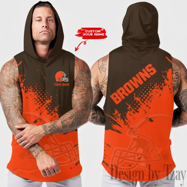 Cleveland Browns Men's Workout Hooded Tank Top Summer Fitness Training Hoodie Sleeveless style 2025 AZHTT467