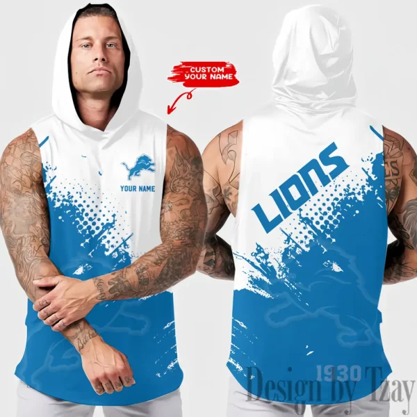 Detroit Lions Men's Workout Hooded Tank Top Summer Fitness Training Hoodie Sleeveless style 2025 AZHTT470
