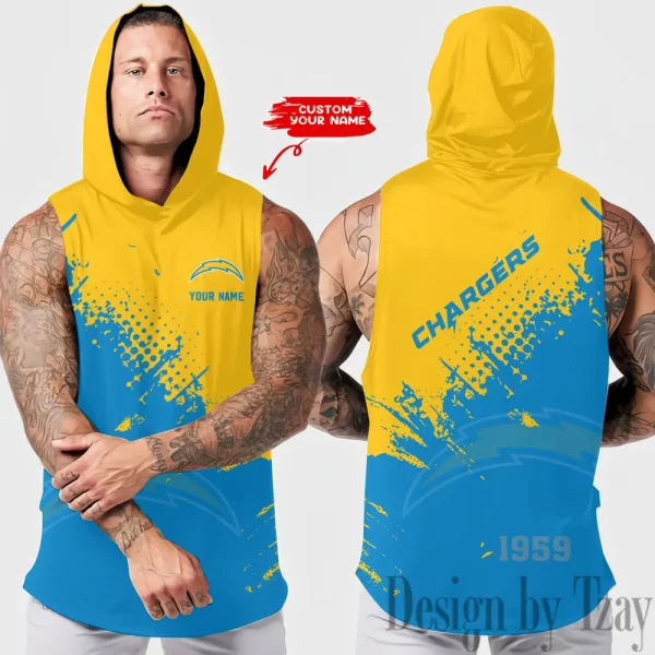Los Angeles Chargers Men's Workout Hooded Tank Top Summer Fitness Training Hoodie Sleeveless style 2025 AZHTT477