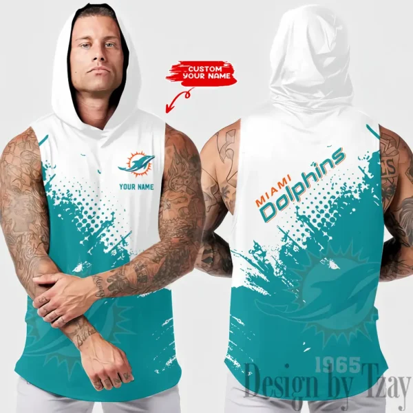 Miami Dolphins Men's Workout Hooded Tank Top Summer Fitness Training Hoodie Sleeveless style 2025 AZHTT479