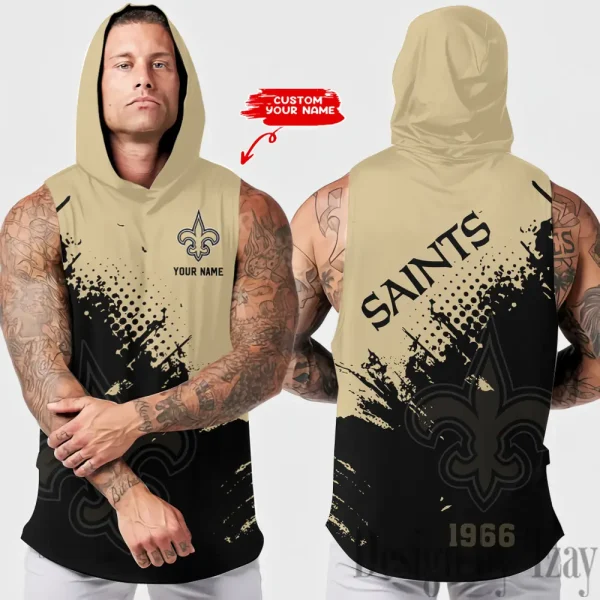 New Orleans Saints Men's Workout Hooded Tank Top Summer Fitness Training Hoodie Sleeveless style 2025 AZHTT482