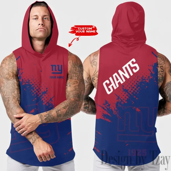 New York Giants Men's Workout Hooded Tank Top Summer Fitness Training Hoodie Sleeveless style 2025 AZHTT483