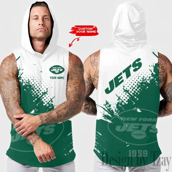 New York Jets Men's Workout Hooded Tank Top Summer Fitness Training Hoodie Sleeveless style 2025 AZHTT484
