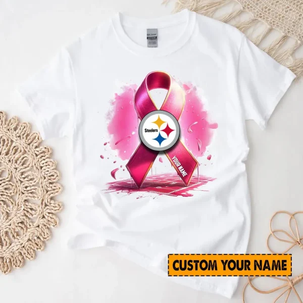 Pittsburgh Steelers American Football Pink Cancer Shirt Custom Any Name Gift For Fan AZTS1574 - Image 2