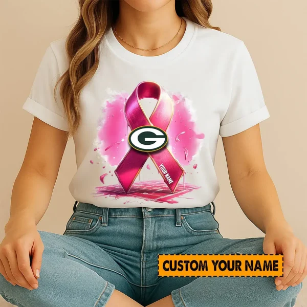 Green Bay Packers American Football Pink Cancer Shirt Custom Any Name Gift For Fan AZTS1577 - Image 3