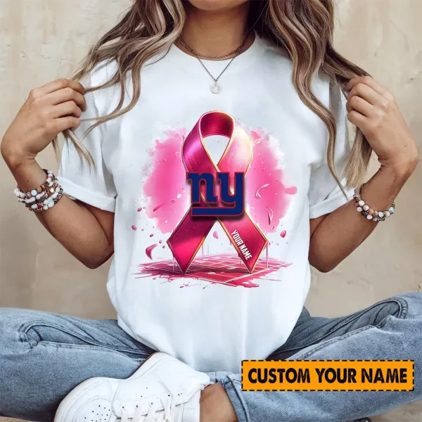 New York Giants American Football Pink Cancer Shirt Custom Any Name Gift For Fan AZTS1580