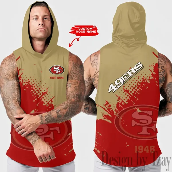 San Francisco 49ers Men's Workout Hooded Tank Top Summer Fitness Training Hoodie Sleeveless style 2025 AZHTT487