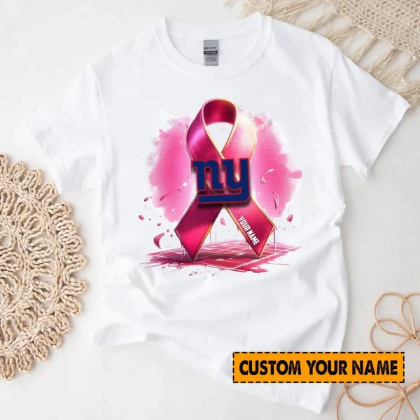 New York Giants American Football Pink Cancer Shirt Custom Any Name Gift For Fan AZTS1580 - Image 2