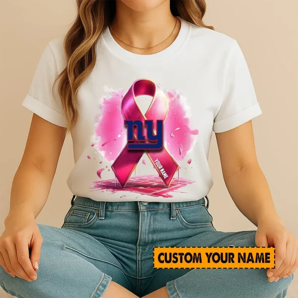 New York Giants American Football Pink Cancer Shirt Custom Any Name Gift For Fan AZTS1580 - Image 3