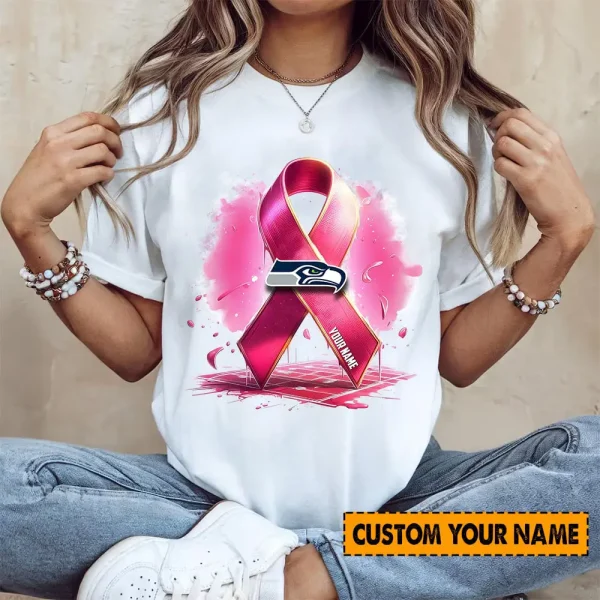 Seattle Seahawks American Football Pink Cancer Shirt Custom Any Name Gift For Fan AZTS1581