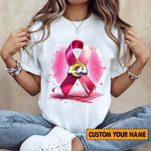 Los Angeles Rams American Football Pink Cancer Shirt Custom Any Name Gift For Fan AZTS1584