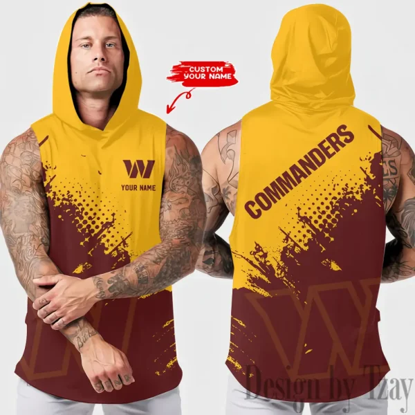 Washington Commanders Men's Workout Hooded Tank Top Summer Fitness Training Hoodie Sleeveless style 2025 AZHTT491