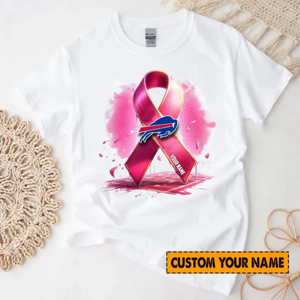 Buffalo Bills American Football Pink Cancer Shirt Custom Any Name Gift For Fan AZTS1599 - Image 2