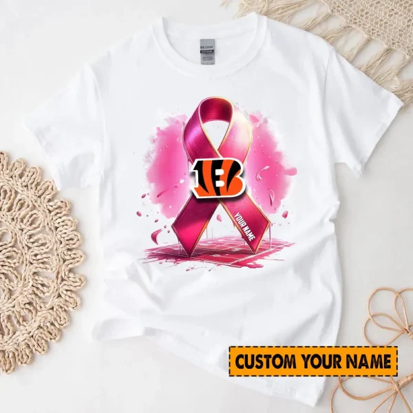Cincinnati Bengals American Football Pink Cancer Shirt Custom Any Name Gift For Fan AZTS1600 - Image 2
