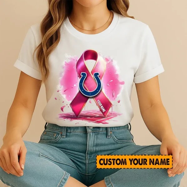 Indianapolis Colts American Football Pink Cancer Shirt Custom Any Name Gift For Fan AZTS1601 - Image 3