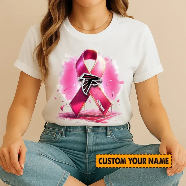Atlanta Falcons American Football Pink Cancer Shirt Custom Any Name Gift For Fan AZTS1603 - Image 3