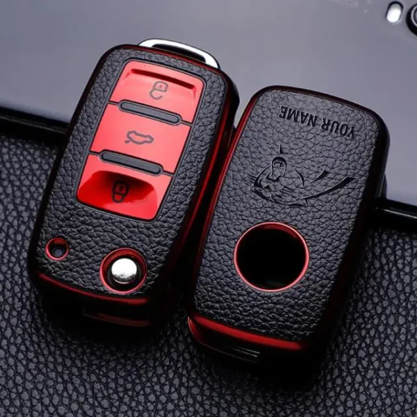 Carolina Panthers Leather Car Key Case Car Key Full Cover Protection SPTLCKC005