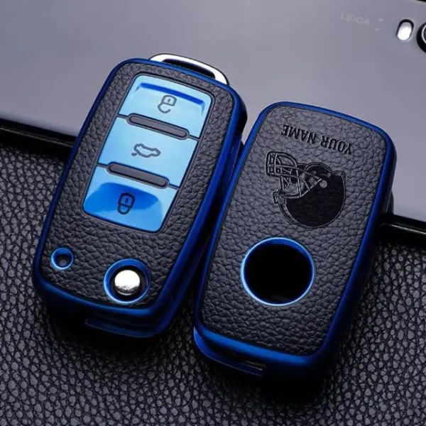 Cleveland Browns Leather Car Key Case Car Key Full Cover Protection SPTLCKC008