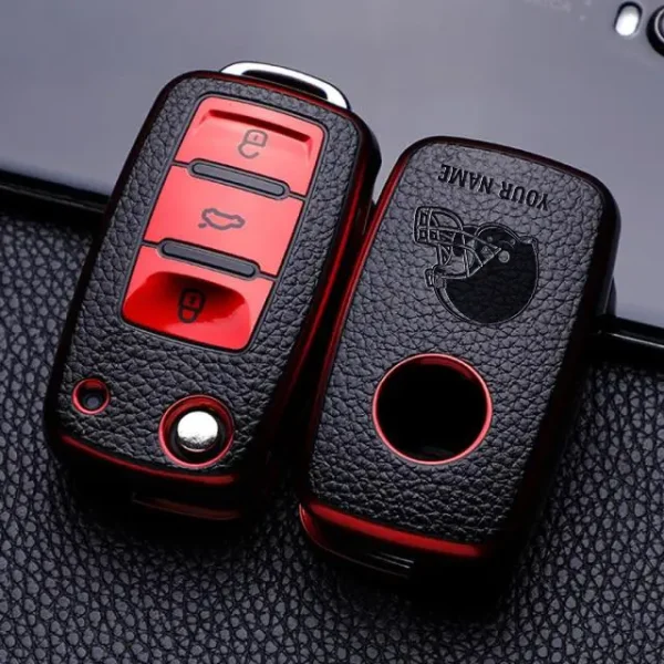 Cleveland Browns Leather Car Key Case Car Key Full Cover Protection SPTLCKC008 - Image 3