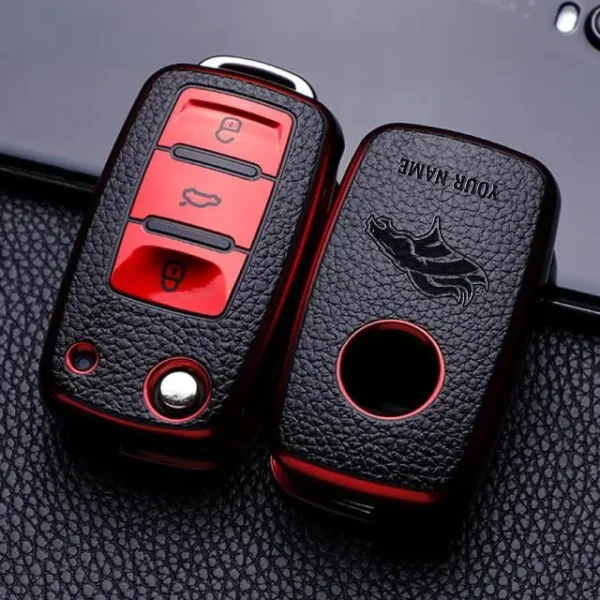 Denver Broncos Leather Car Key Case Car Key Full Cover Protection SPTLCKC010