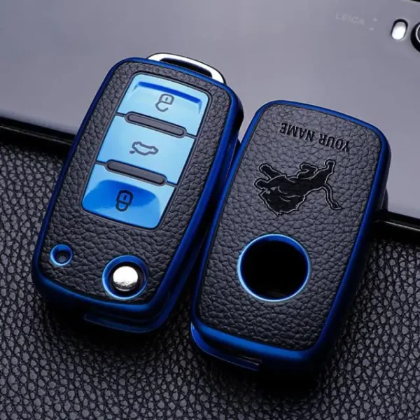Detroit Lions Leather Car Key Case Car Key Full Cover Protection SPTLCKC011