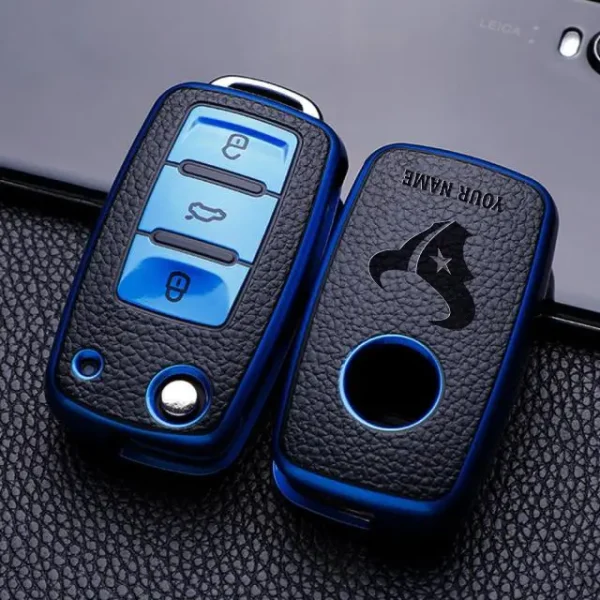 Houston Texans Leather Car Key Case Car Key Full Cover Protection SPTLCKC013 - Image 2