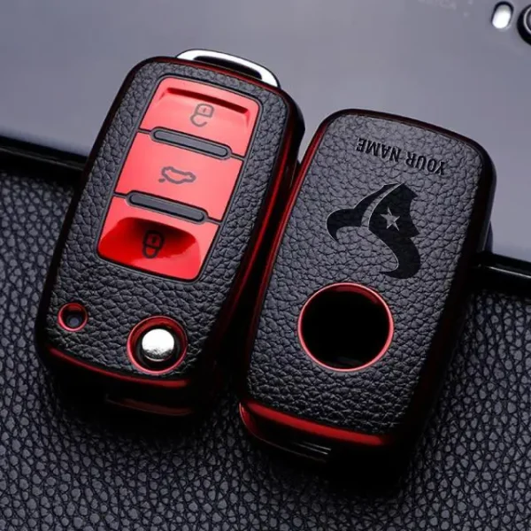 Houston Texans Leather Car Key Case Car Key Full Cover Protection SPTLCKC013 - Image 3