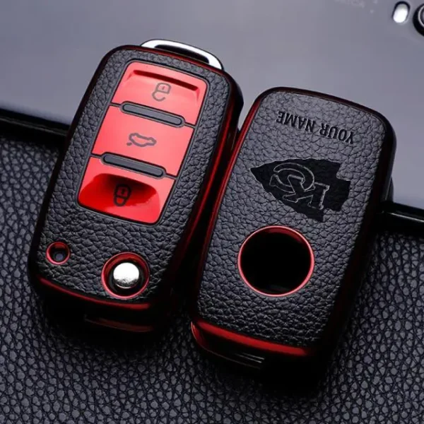 Kansas City Chiefs Leather Car Key Case Car Key Full Cover Protection SPTLCKC016