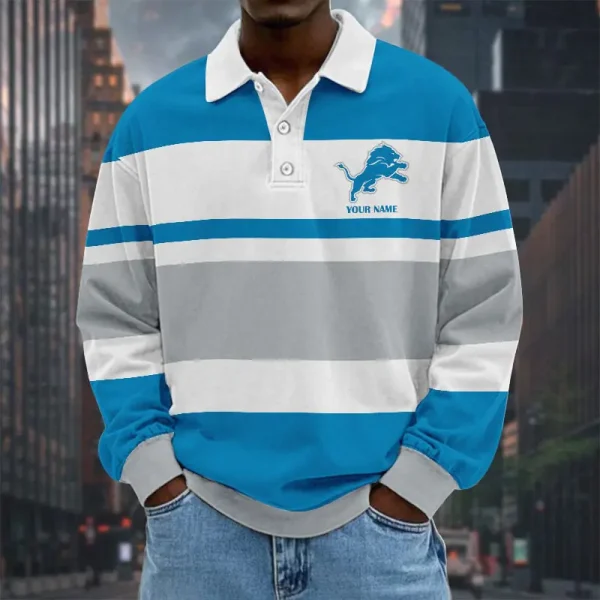 Detroit Lions NFL Special Style Men Long Sleeves Polo Shirt Custom Name Gift For Fan SPTLSPS484