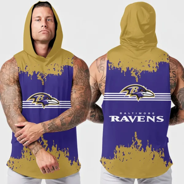 Baltimore Ravens Men's Workout Hooded Tank Top Summer Fitness Training Hoodie Sleeveless style 2025 AZHTT494