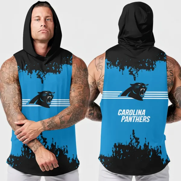 Carolina Panthers Men's Workout Hooded Tank Top Summer Fitness Training Hoodie Sleeveless style 2025 AZHTT496