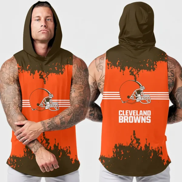 Cleveland Browns Men's Workout Hooded Tank Top Summer Fitness Training Hoodie Sleeveless style 2025 AZHTT499